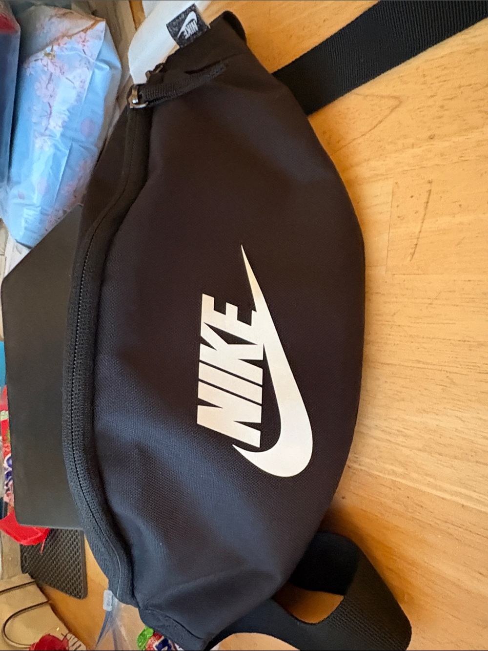 Nike Black Waist Pack with White Swoosh Logo